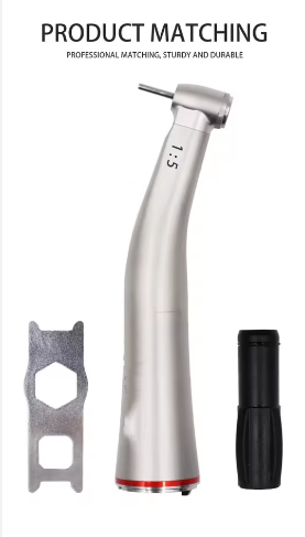 ruier dental electric 1:5 increasing contra angle handpiece fiber optic led mini head push button low speed red ring air turbine