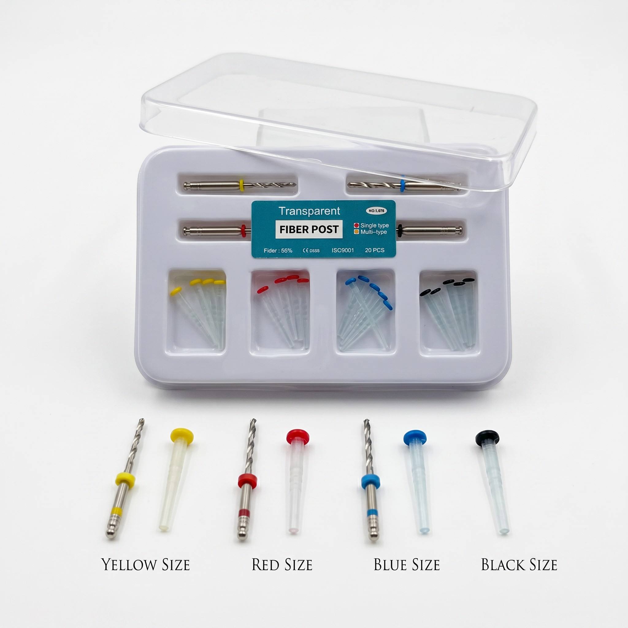 wholesale dental fiber post assorted kit 1.2/1.4/1.6/1.8mm mixed color radiopaque fiber post with drill bits