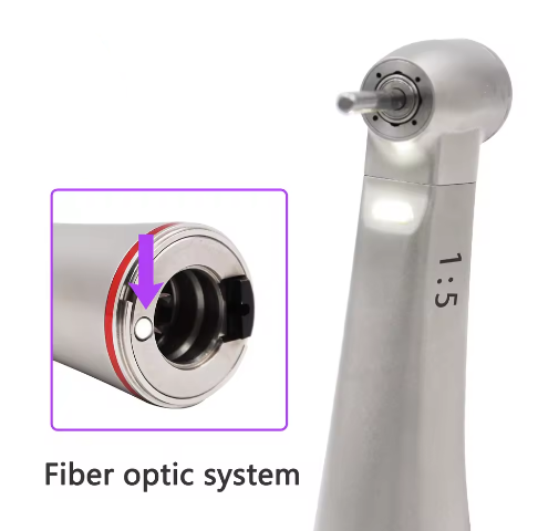 ruier dental electric 1:5 increasing contra angle handpiece fiber optic led mini head push button low speed red ring air turbine